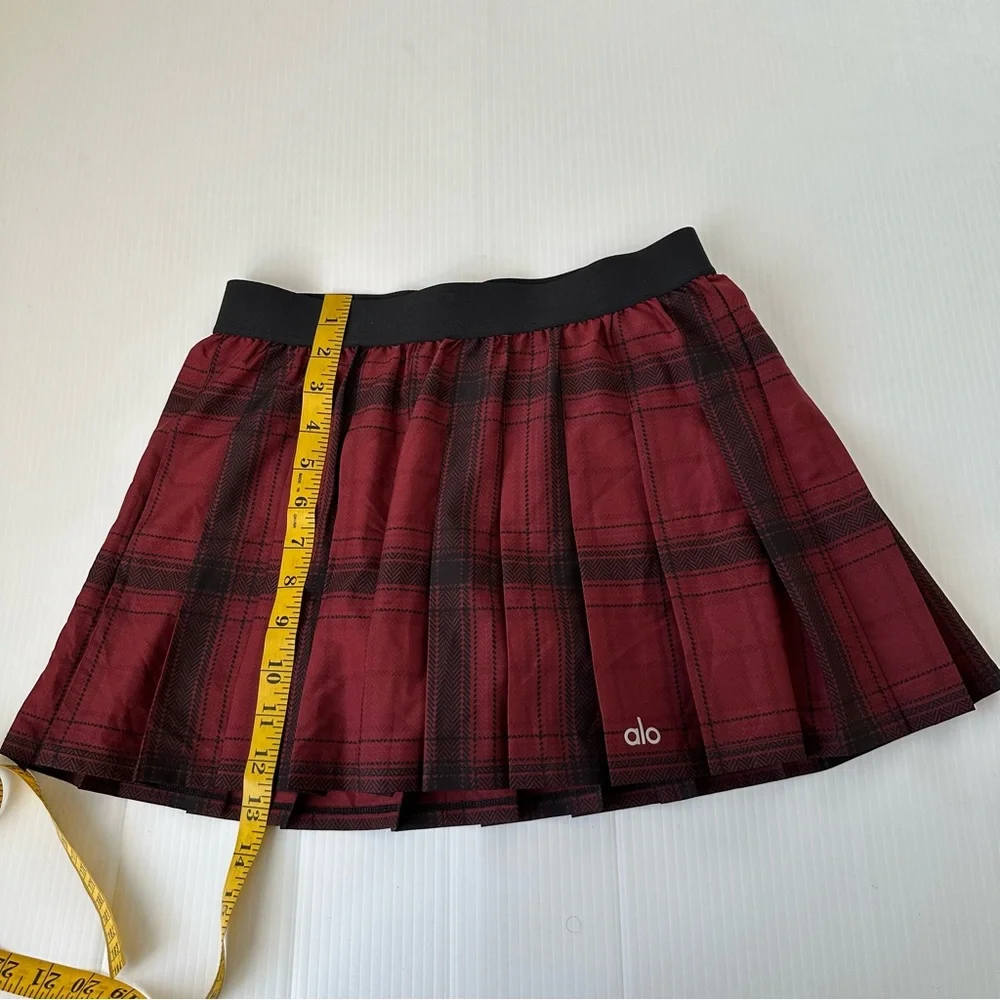 ALO Yoga Legacy Plaid Varsity Tennis Skirt Cranberry Black, S